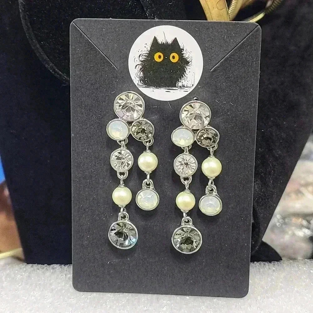 Givenchy crystal fuax opal pearl drop earrings slivertone stud earrings - Picture 11 of 16